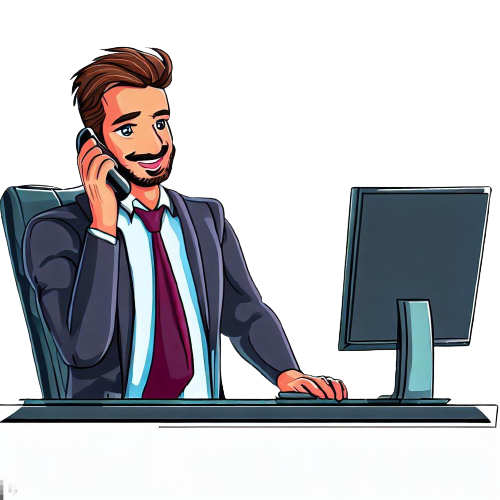 Un hombre (un broker) frente a un ordenador hablando por teléfono